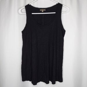 Lilla P Slub Tank Top Black Raw Hem Scoop Stretch Knit Small Cotton Modal